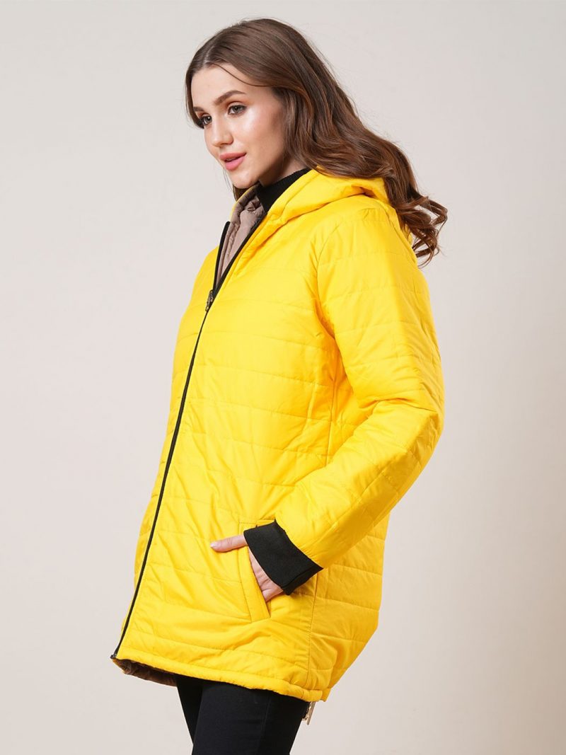 Front Zip 2 Pockets Hooded Reversible Winterwear Puffer Jacket - Image 4