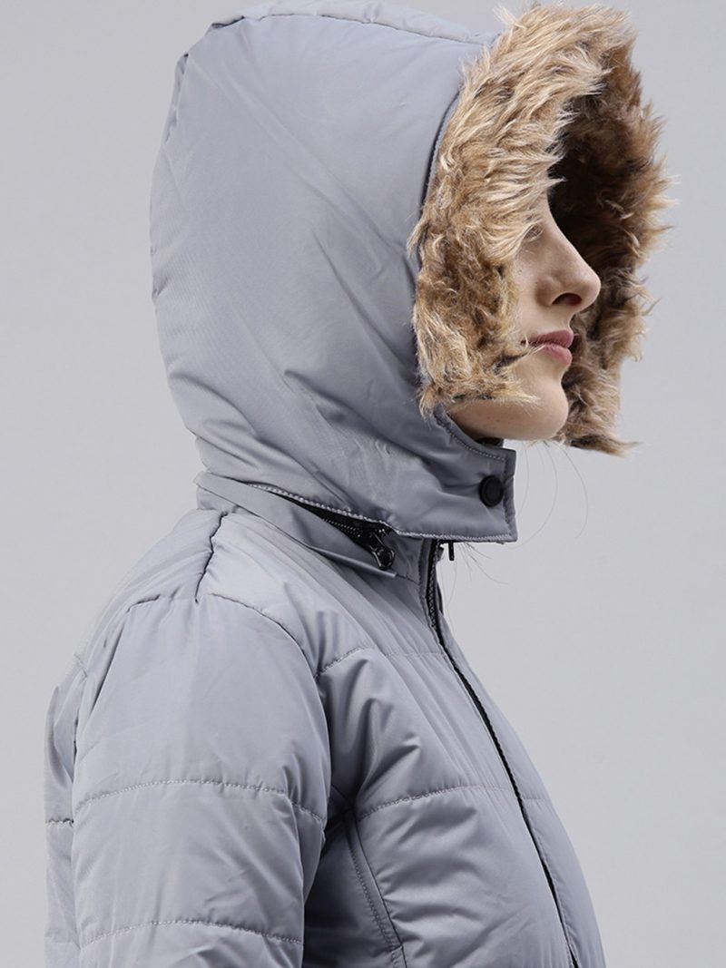 Women Grey Windcheater Hooded Padded Jacket - Image 2