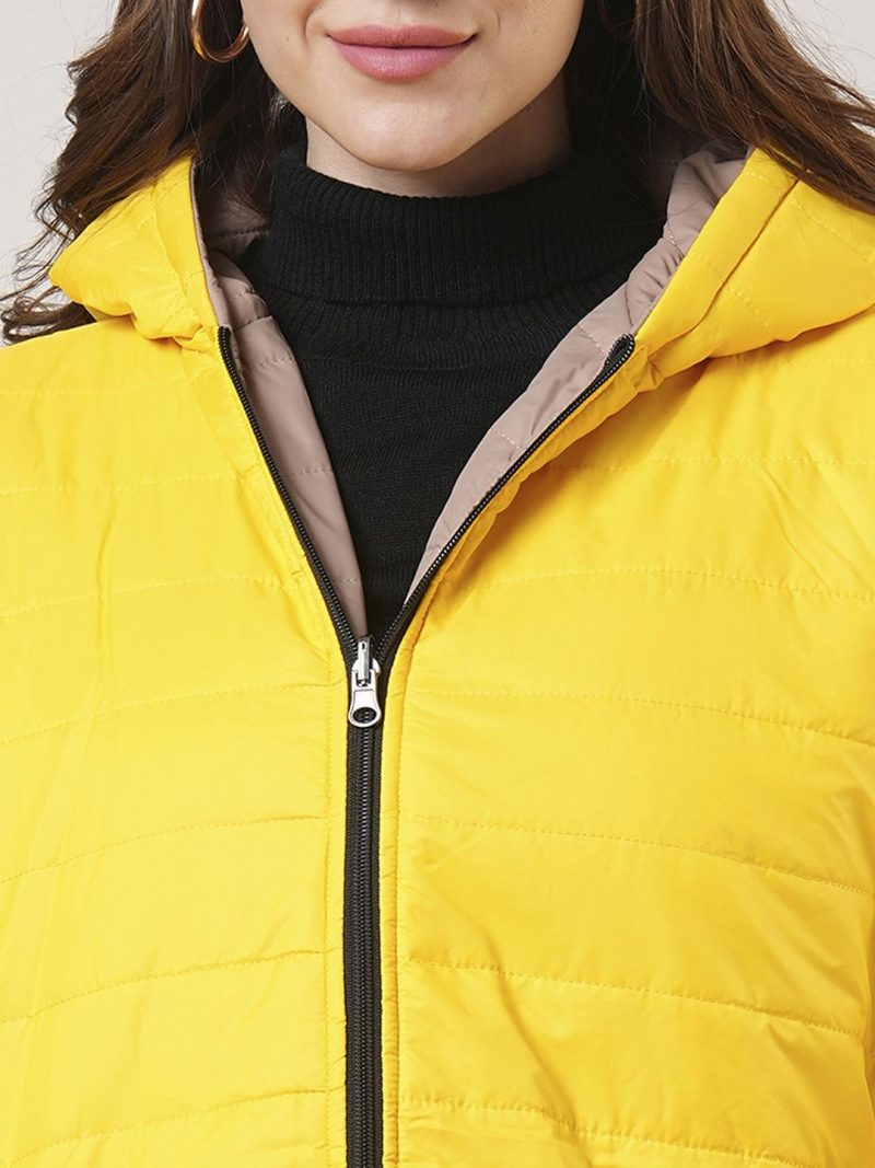 Front Zip 2 Pockets Hooded Reversible Winterwear Puffer Jacket - Image 3