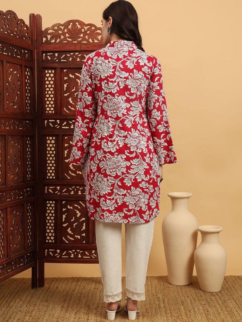 Women Ethnic Motifs Printed Flared Sleeves Summer Sheers Kurta - Image 5