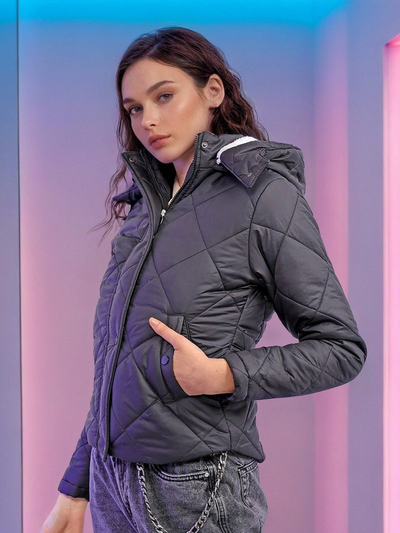 Mock Collar Long Sleeves Padded Jacket - Image 2